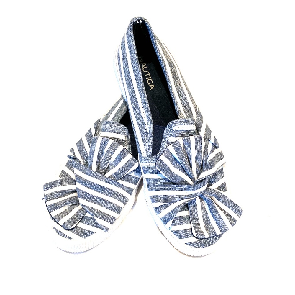 Nautica blue striped bow slip ons